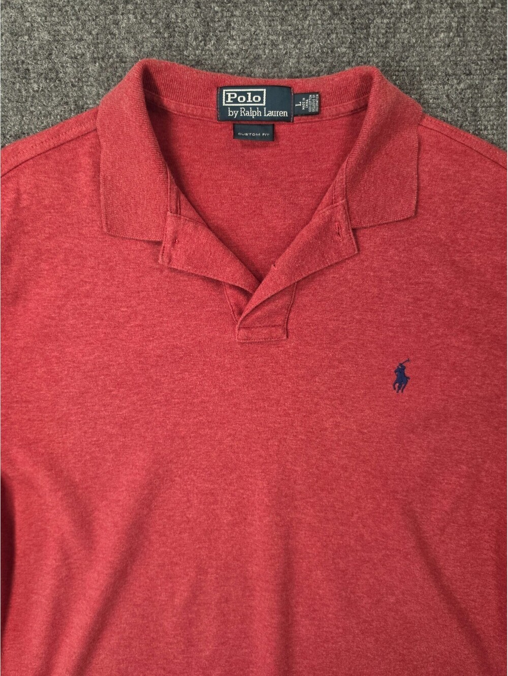 Polo Ralph Lauren Polo Shirt Mens L Custom Fit Red Heather Navy Pony